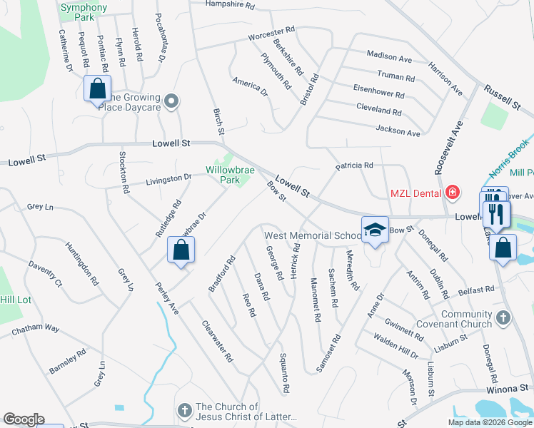 map of restaurants, bars, coffee shops, grocery stores, and more near 4 Pinewood Road in Peabody