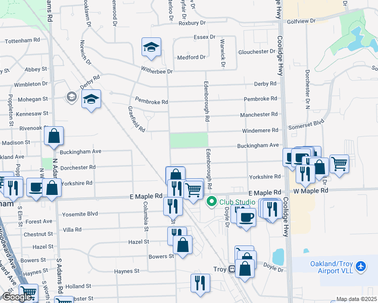 map of restaurants, bars, coffee shops, grocery stores, and more near 2144 Buckingham Avenue in Birmingham