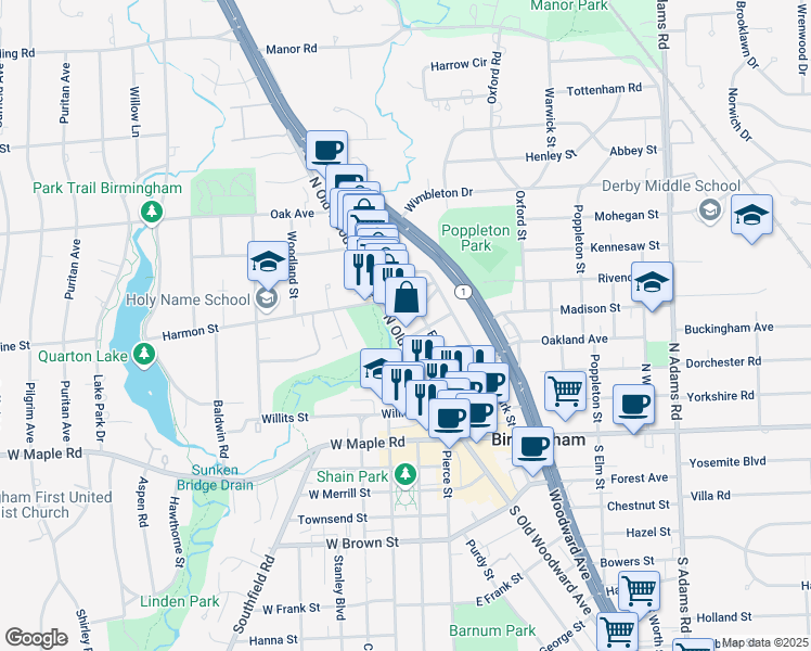 map of restaurants, bars, coffee shops, grocery stores, and more near 511 Brookside Avenue in Birmingham