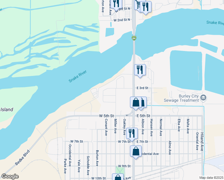map of restaurants, bars, coffee shops, grocery stores, and more near 256 West 3rd Street in Burley