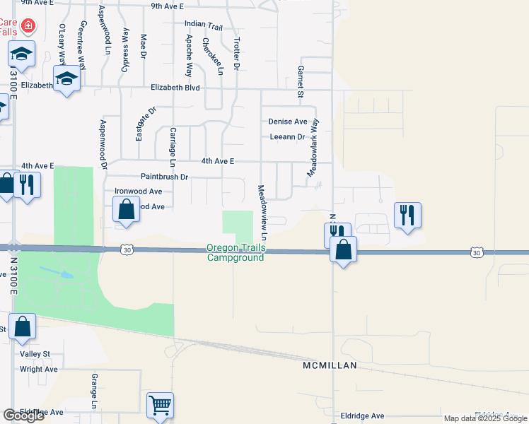 map of restaurants, bars, coffee shops, grocery stores, and more near 274 Meadowview Lane in Twin Falls
