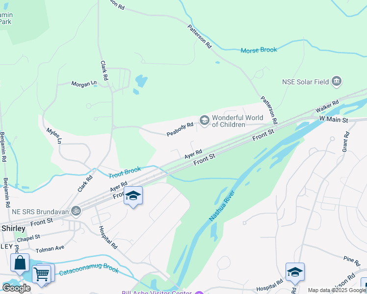 map of restaurants, bars, coffee shops, grocery stores, and more near 29 Peabody Road in Shirley