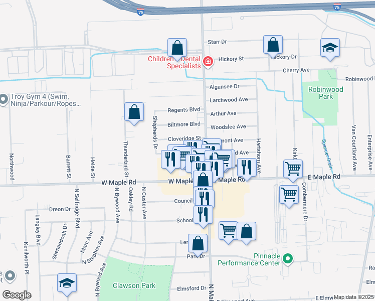 map of restaurants, bars, coffee shops, grocery stores, and more near 86 Forthton Drive in Troy