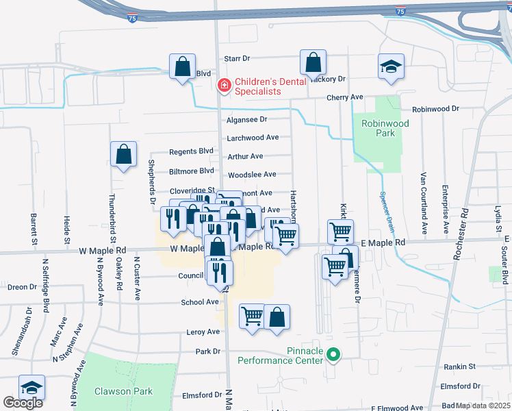 map of restaurants, bars, coffee shops, grocery stores, and more near 98 Vermont Drive in Troy