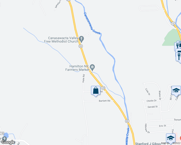 map of restaurants, bars, coffee shops, grocery stores, and more near 4341 New York 23 in Norwich