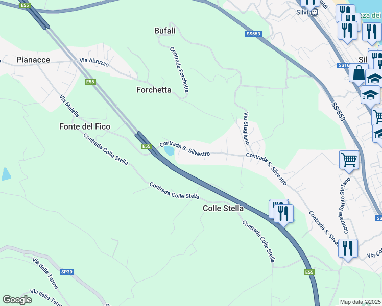 map of restaurants, bars, coffee shops, grocery stores, and more near 142 Contrada San Silvestro in Silvi