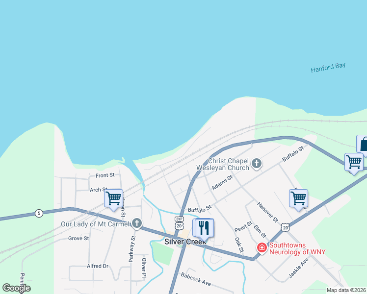 map of restaurants, bars, coffee shops, grocery stores, and more near 55 Lake Avenue in Silver Creek