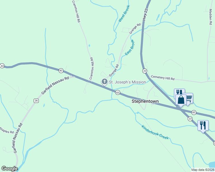 map of restaurants, bars, coffee shops, grocery stores, and more near 458 New York 43 in Stephentown