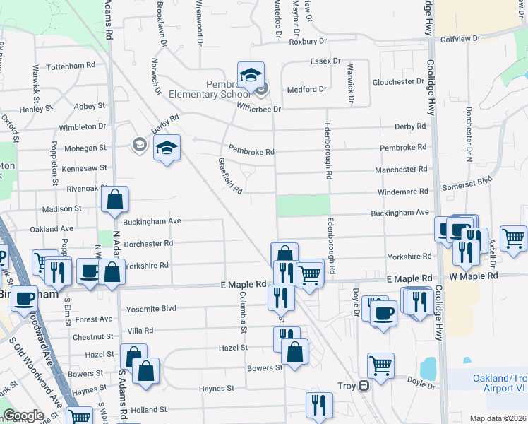 map of restaurants, bars, coffee shops, grocery stores, and more near 1928 Graefield Road in Birmingham