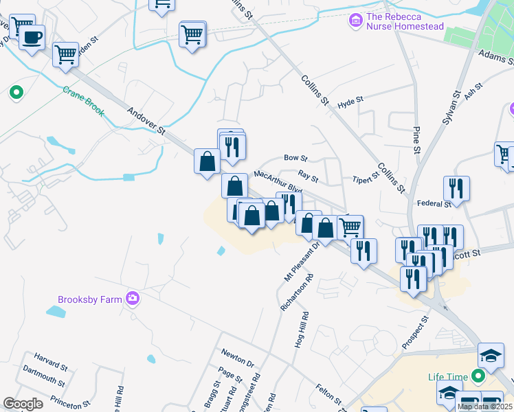 map of restaurants, bars, coffee shops, grocery stores, and more near 20 Andover Street in Peabody