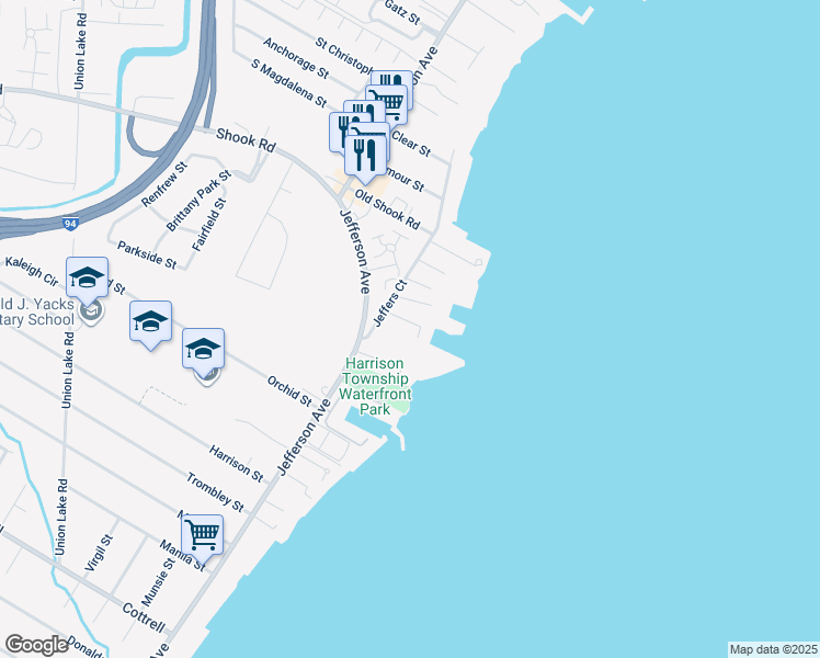 map of restaurants, bars, coffee shops, grocery stores, and more near 35056 Jeffers Court in Harrison Township