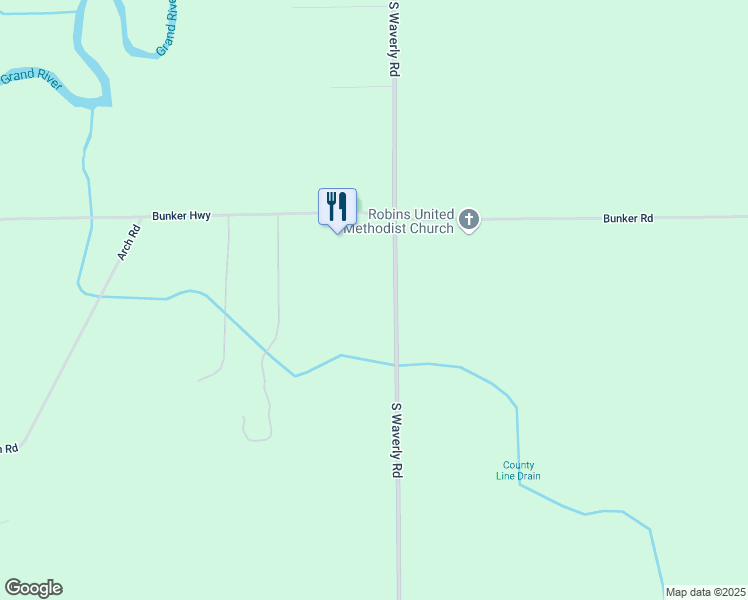 map of restaurants, bars, coffee shops, grocery stores, and more near 1096 South Waverly Road in Eaton Rapids