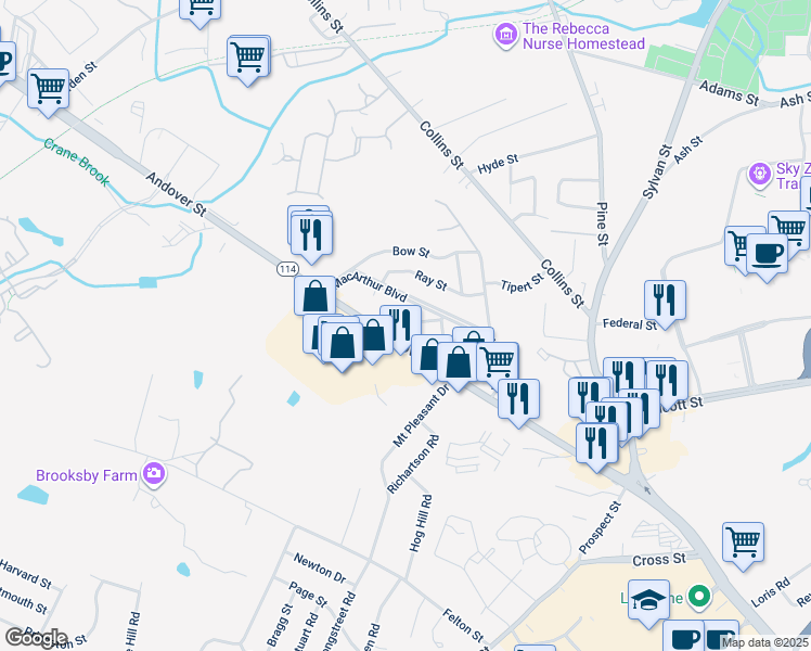 map of restaurants, bars, coffee shops, grocery stores, and more near 9 Palmer Avenue in Danvers