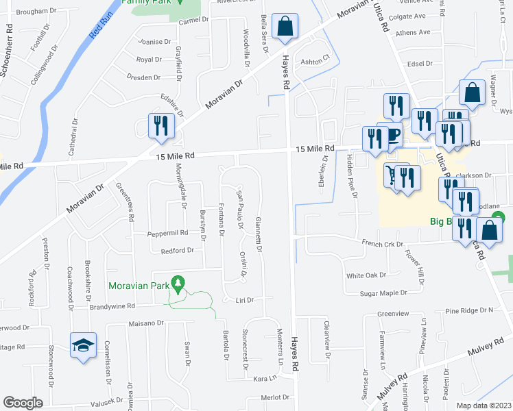map of restaurants, bars, coffee shops, grocery stores, and more near 34667 Giannetti Drive in Sterling Heights