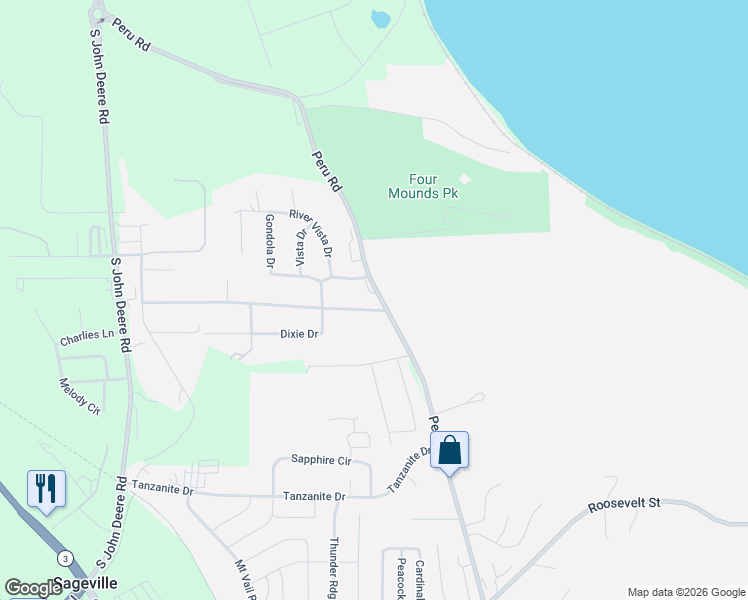 map of restaurants, bars, coffee shops, grocery stores, and more near 17427 Peru Road in Dubuque