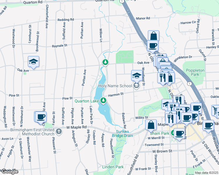 map of restaurants, bars, coffee shops, grocery stores, and more near 620 Lakeside Drive in Birmingham