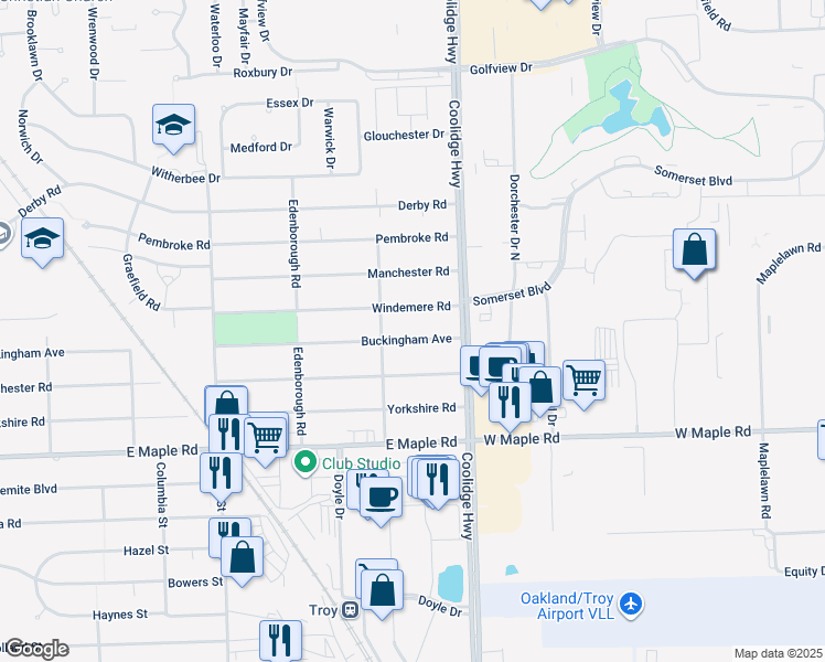 map of restaurants, bars, coffee shops, grocery stores, and more near 2709 Buckingham Avenue in Birmingham