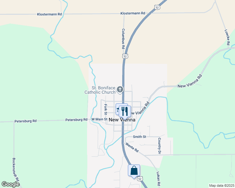 map of restaurants, bars, coffee shops, grocery stores, and more near 7401 Columbus Street in New Vienna