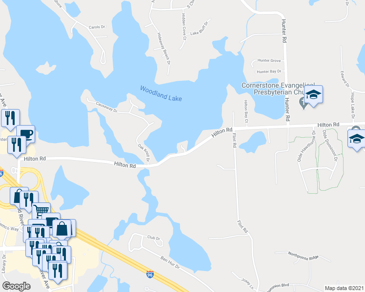 map of restaurants, bars, coffee shops, grocery stores, and more near 8743 Hilton Road in Brighton