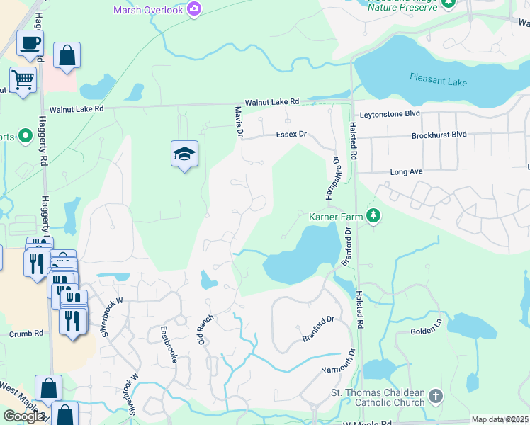 map of restaurants, bars, coffee shops, grocery stores, and more near 5927 Lockwood in West Bloomfield Township