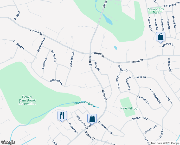 map of restaurants, bars, coffee shops, grocery stores, and more near 1016 Main Street in Lynnfield