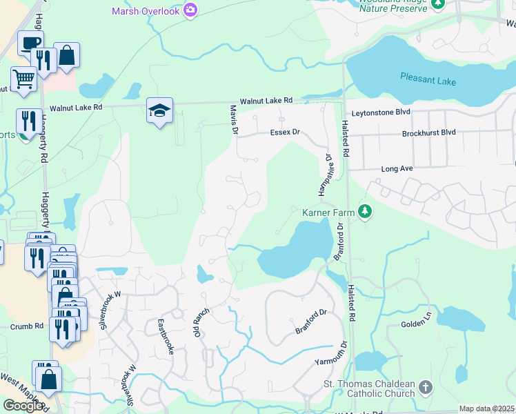 map of restaurants, bars, coffee shops, grocery stores, and more near 5927 Lockwood in West Bloomfield Township