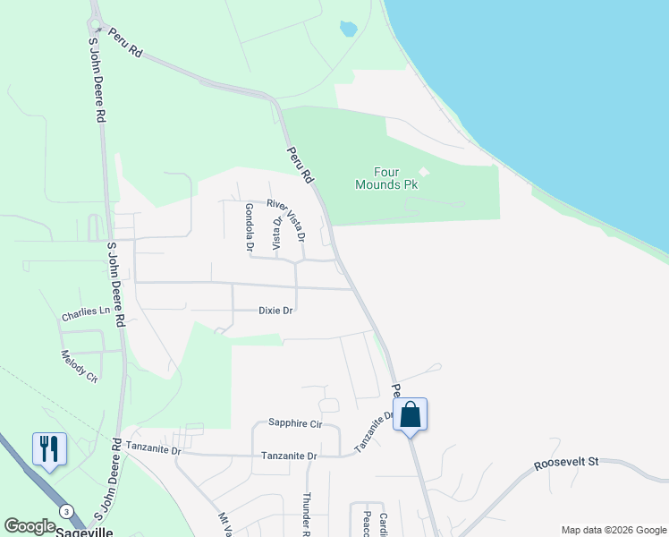 map of restaurants, bars, coffee shops, grocery stores, and more near 17427 Peru Road in Dubuque