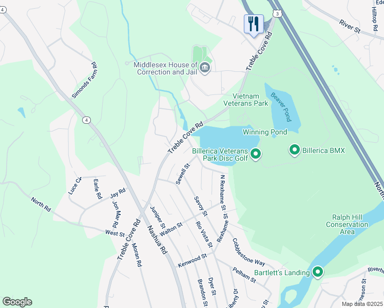 map of restaurants, bars, coffee shops, grocery stores, and more near 4 Sewell Street in Billerica