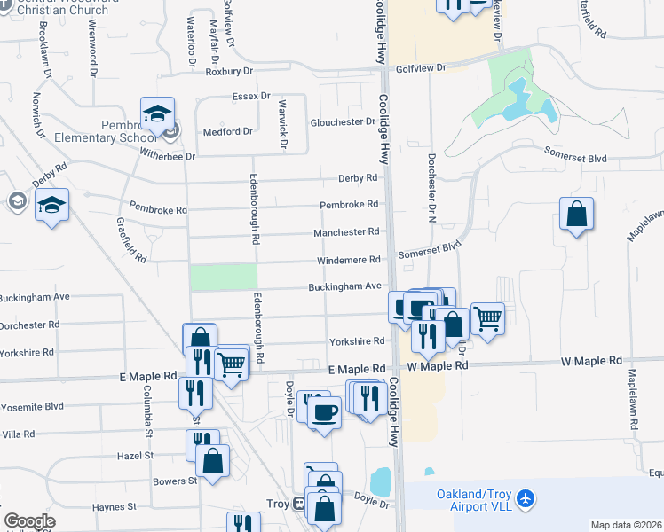 map of restaurants, bars, coffee shops, grocery stores, and more near 2593 Buckingham Avenue in Birmingham