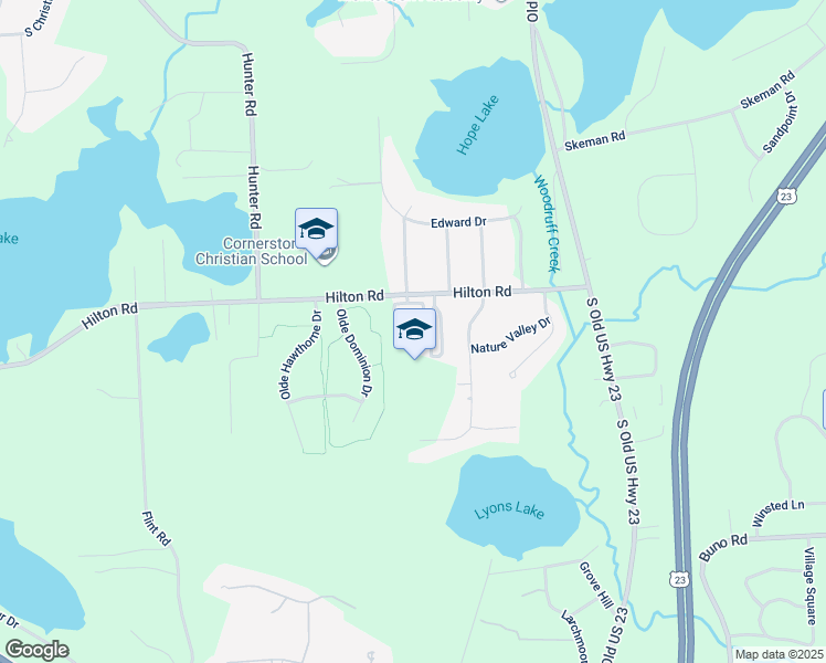 map of restaurants, bars, coffee shops, grocery stores, and more near 9600 Hilton Road in Brighton