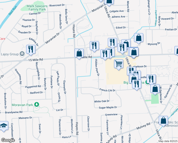 map of restaurants, bars, coffee shops, grocery stores, and more near 34595 Cristini Court in Fraser