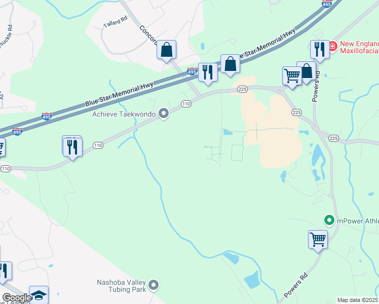 map of restaurants, bars, coffee shops, grocery stores, and more near 1 Robbins Road in Westford