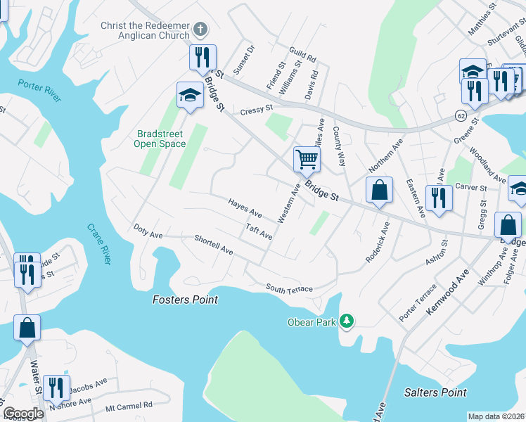 map of restaurants, bars, coffee shops, grocery stores, and more near 19 Hayes Avenue in Beverly