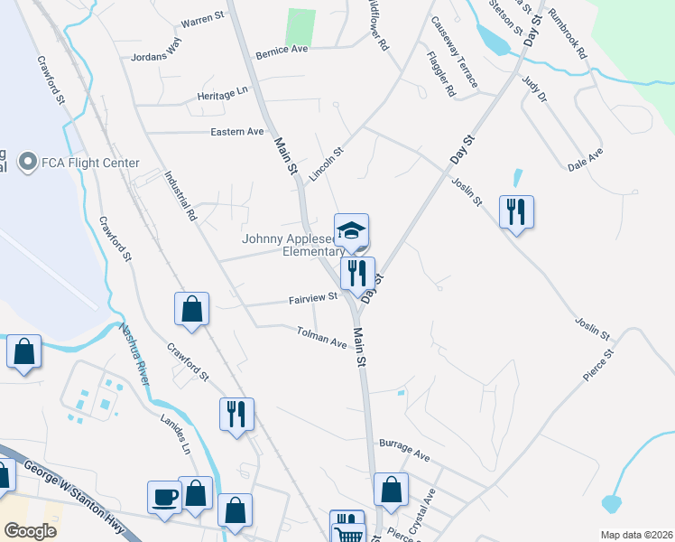 map of restaurants, bars, coffee shops, grocery stores, and more near 25 Thomas Place in Leominster
