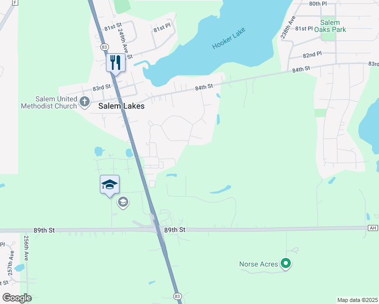 map of restaurants, bars, coffee shops, grocery stores, and more near 24614 87th Street in Salem
