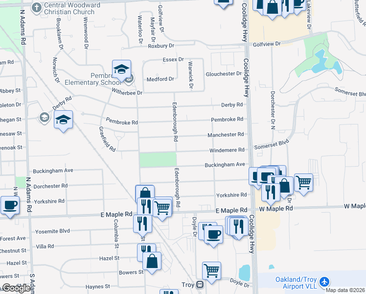 map of restaurants, bars, coffee shops, grocery stores, and more near 2282 Manchester Road in Birmingham
