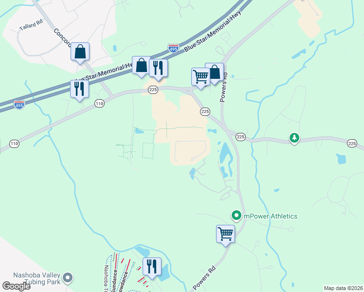 map of restaurants, bars, coffee shops, grocery stores, and more near in Westford