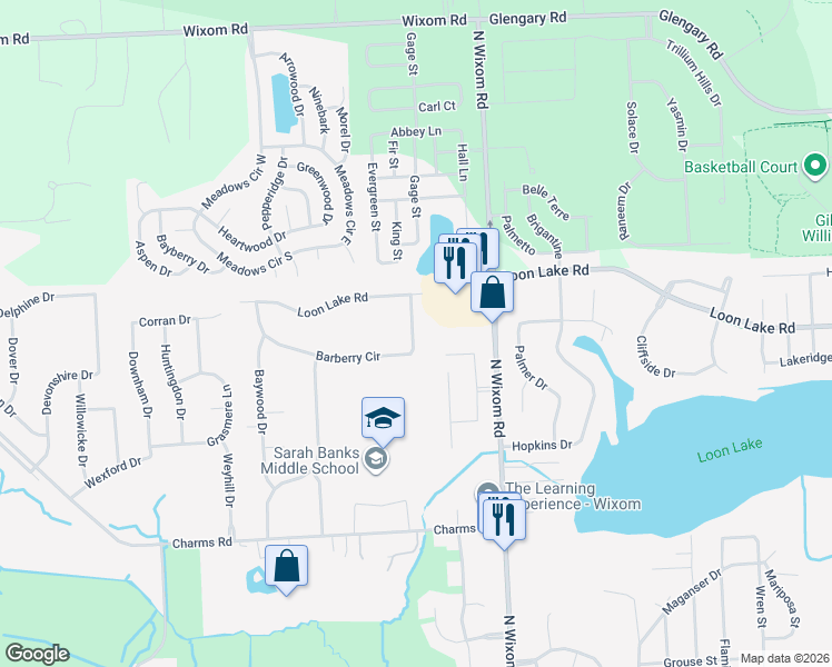 map of restaurants, bars, coffee shops, grocery stores, and more near 3510 Barberry Circle in Wixom