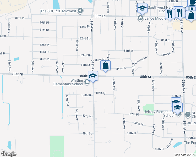 map of restaurants, bars, coffee shops, grocery stores, and more near 5006 85th Street in Kenosha