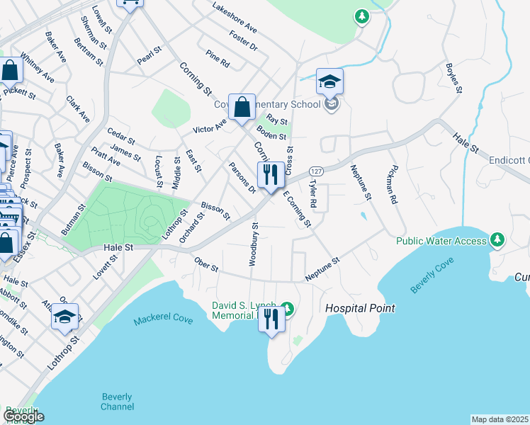 map of restaurants, bars, coffee shops, grocery stores, and more near 151 Hale Street in Beverly