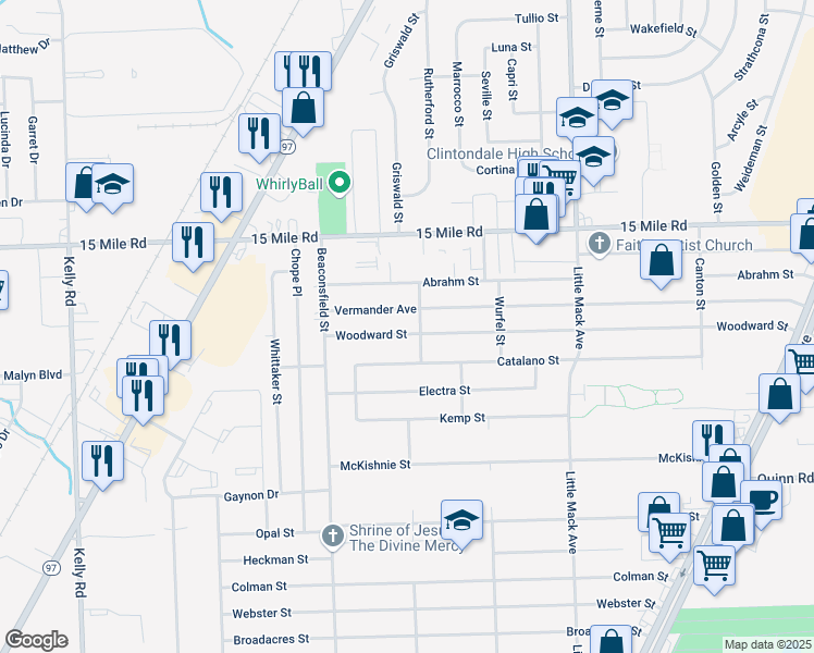 map of restaurants, bars, coffee shops, grocery stores, and more near 19870 Vermander Avenue in Clinton Township