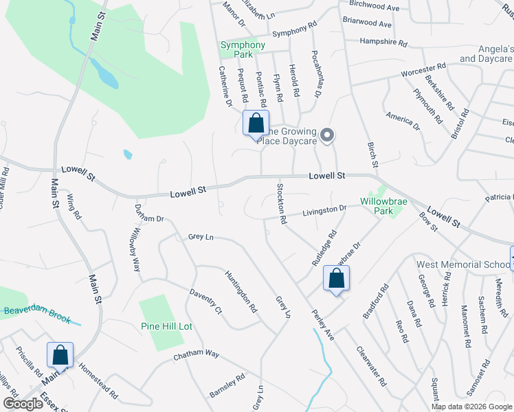 map of restaurants, bars, coffee shops, grocery stores, and more near 6 West Livingston Drive in Peabody