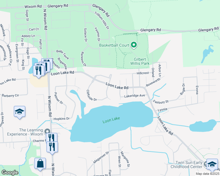 map of restaurants, bars, coffee shops, grocery stores, and more near 2005 Medina Drive in Wixom