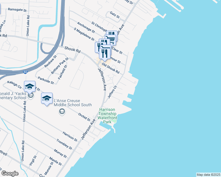 map of restaurants, bars, coffee shops, grocery stores, and more near 26100 Casa Grande Street in Harrison charter Township