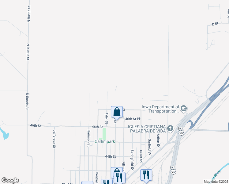 map of restaurants, bars, coffee shops, grocery stores, and more near 4799 Tyler Street in Sioux City