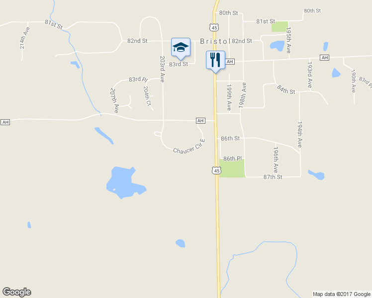 map of restaurants, bars, coffee shops, grocery stores, and more near 8519 Chaucer Circle East in Bristol