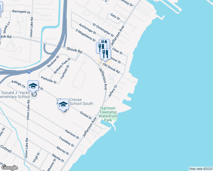 map of restaurants, bars, coffee shops, grocery stores, and more near 26100 Casa Grande Street in Harrison charter Township