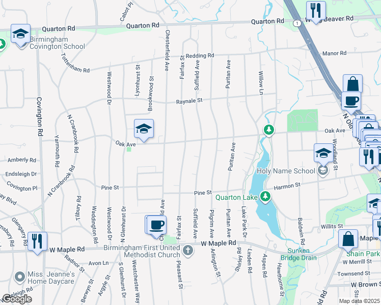 map of restaurants, bars, coffee shops, grocery stores, and more near 822 Fairfax Street in Birmingham