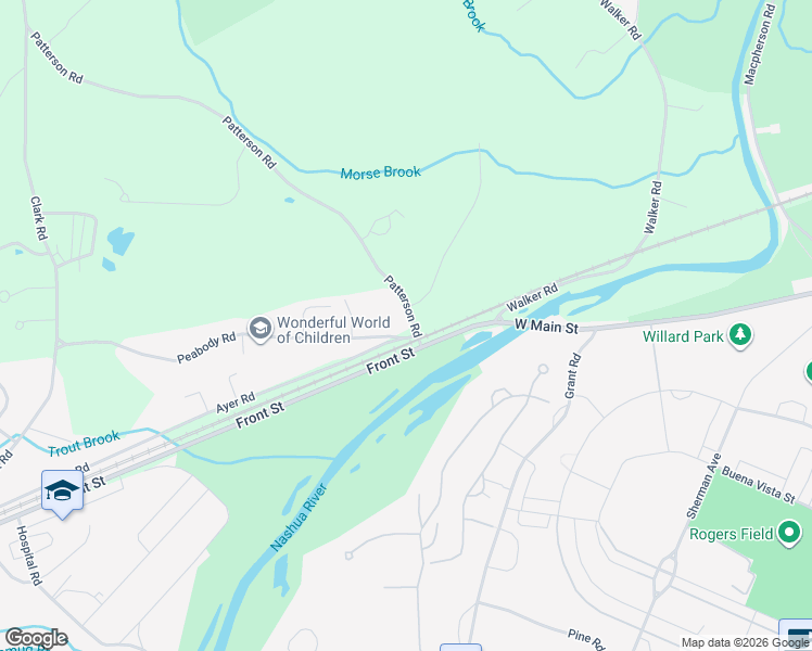 map of restaurants, bars, coffee shops, grocery stores, and more near 76 Peabody Road in Shirley