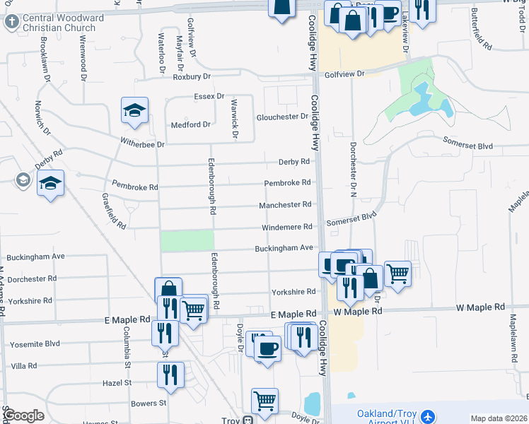 map of restaurants, bars, coffee shops, grocery stores, and more near 2598 Manchester Road in Birmingham